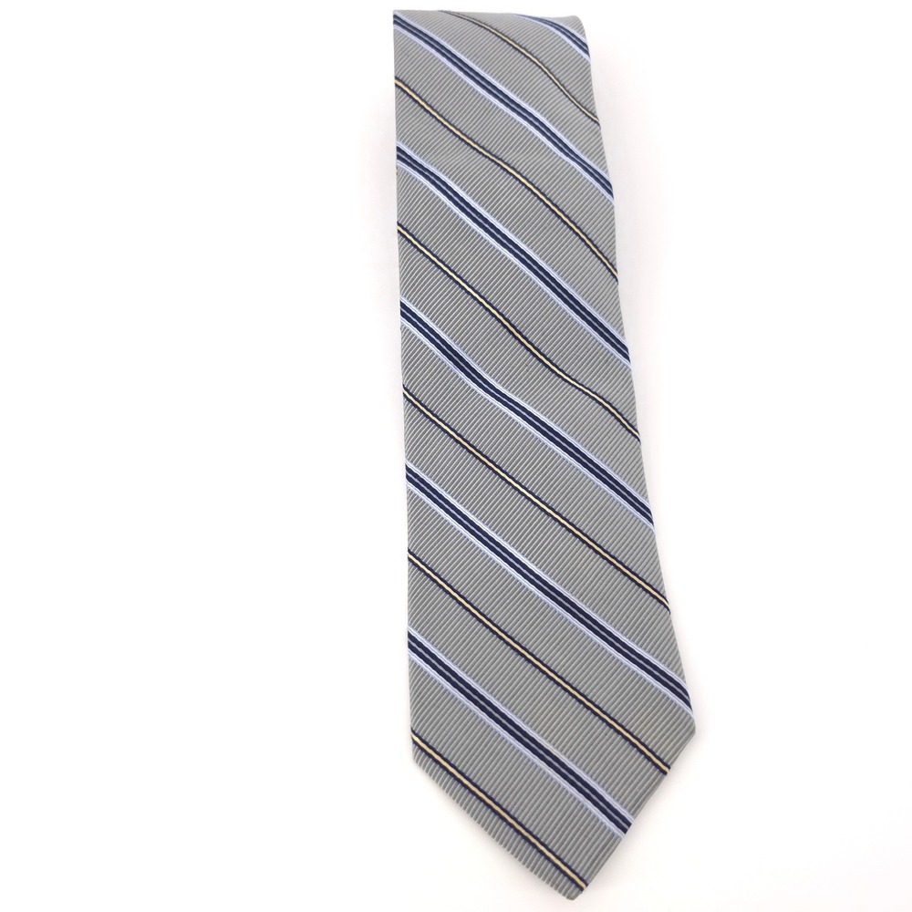 Brooks Brothers Makers and Merchants Mens Tie Silk Grey Navy Gold Repp Stripe - Picture 2 of 7